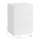 VASAGLE Nachttisch, Beistelltisch, 3 Schubladen, abgeschrägte Kante, 2 AC-Steckdosen, 2 USB-Anschlüsse, Wohnzimmer, Schlafzimmer, Arbeitszimmer, modern, wolkenweiß LET631W14