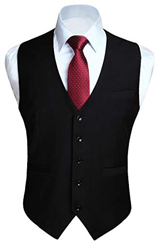 Hisdern Herren Formelle Hochzeitsgesellschaft Business Schwarz Weste Baumwolle Einfarbig Weste