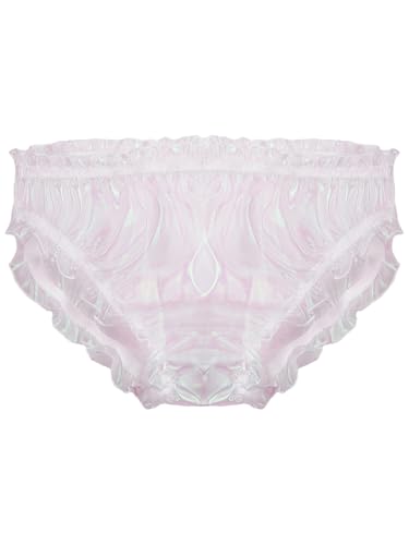 TiaoBug Herren Organza Unterhosen Transparent Sissy Slip Bikini Briefs Hipster mit Rüschen Gerafft Mini Strings Tanga erotische Unterwäsche Reizwäsche gr. M-XL Weiß XL