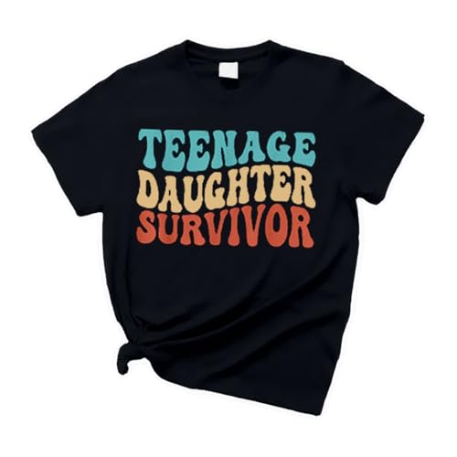 Damen T-Shirt mit Buchstaben-Aufdruck, lässig, modisch, kurzärmelig, Rundhalsausschnitt Damen Bluse (Black, XXL)