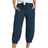 Nuoke Strandkleid Damen, Musselin Hose Sommerhose Damen Leicht Sommer Leinen Shorts 2025 Beach Kurze Hosen Mit Taschen Stoffhose Kleid Stretch Gerades Bein Kordelzug Leinenhose Bluse, Marine XL