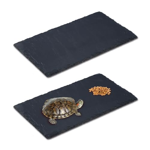 aleawol Schieferplatte für Schildkröten, Eidechsen, Geckos, Schlangen, rechteckig, Naturschildkröte, Schiefer, Schwarz, 2 Stück