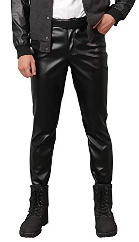 Panegy Herren Lederhose Slim Fit Stretch Lange Hosen für Nachtclub Bühnenshow Kostüm Cosplay