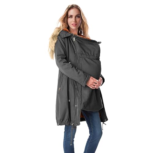 Gyaimxfu Frühling und Herbstjacke Damen Lang Warm Baumwolljacke Tragejacke Umstandsjacke Umstandsmode Herbst 3 In 1 Schwangerschaftsjacke Mit Babyeinsatz Umstandsmantel Winterjacke mit Taschen