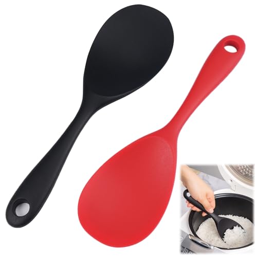 2 Stück Reislöffel Antihaft Silikon, 22.5x6.8cm Reiskocher Kochlöffel, Hitzebeständig Rice Löffel, Reislöffel Silikon Bpa Frei, Kartoffelpüree Löffel, Funktioniert für Reis, Kartoffelpüree Oder Mehr