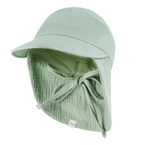 Petinard Label Musselin Sonnenhut mit Nacken- und Ohrenschutz zertifizierter UV-Schutz (UPF 50+) für Babys und Kinder Schirmütze - Unisex (DE/NL/SE/PL, Numerisch, 50, 51, Laurel Grün)