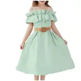 KODMNSW Kleid Mädchen Teenager A Line Kleider Festlichekleider Partykleid Trägerloseskleid Sommerkleider Kinderkleider Chiffonkleid Freizeitkleid 6-13 Jahre Angebote des Tages Heute Grün 12-13 Jahre