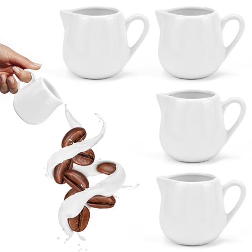 SLTAXAR 4 Stück Milchkännchen Porzellan 220ml Großes Milchkanne Espressogießer Aufschäumkännchen Groß Espresso Kännchen 220ml zum Milchaufschäumen Milch Pitcher Klein für Cappuccino Latte Art