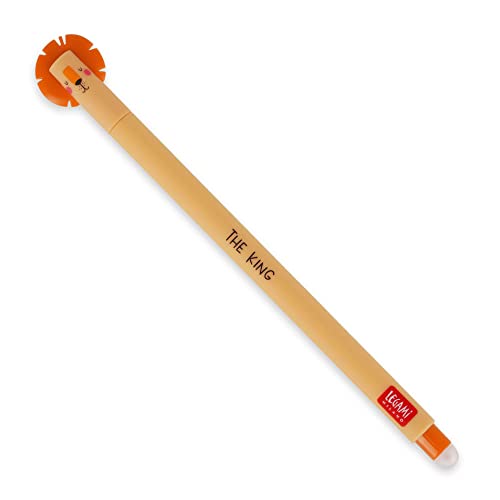 LEGAMI - Radierbarer Gelschreiber, Kugelschreiber zum Entfernen der Tinte ohne das Blatt zu verbrauchen, Schwarze hitzeempfindliche Tinte, 0,7 mm Spitzendurchmesser, Löwenmotiv