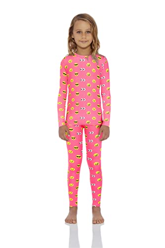 Rocky Thermounterwäsche für Mädchen (lange Unterhose Thermo-Set) Shirt & Hose, Basisschicht mit Leggings/Hose, Ski/extreme Kälte, Pinkes Emoji-Design, XS