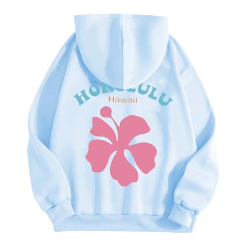Hoodie Damen Pullover mit Kapuze Backprint Kapuzenpullover Casual Sweatshirt mit Taschen Kapuzenpulli Übergangs Hoody Oberteile Klassisch Langarmshirt Outdoor Top Pulli Streetwear Basic Zipper Hoodies