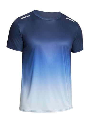 Weardear Herren Sports Tshirts Atmungsaktiv Schnelltrocknend Kurzarm T-Shirts Funktionsshirt Laufshirt Sommer Farbverlauf Sport Muskelshirt Herren Blau M