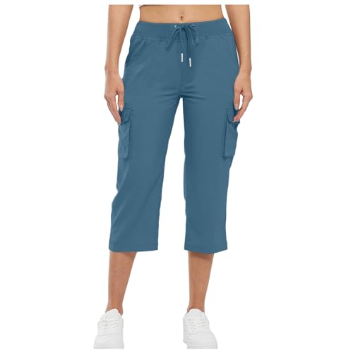 Caprihose Damen Sommer Cecil, Sommerhosen Damen Leicht, Kurze Hose Extradünn Atmungsaktive Yogahose Elastisch Knielang Lounge Hose Bequeme Lose Chino Hosen Solid Activewear High