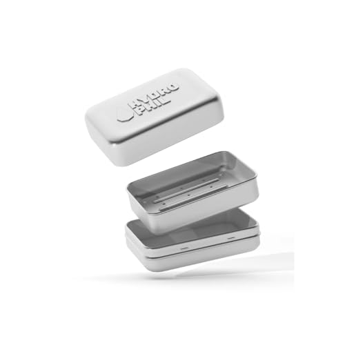 Hydrophil Seifendose aus Aluminium, 100% plastikfrei, mit Abtropfgitter, Silber, Seifendose Reise wasserdicht, Seifenbox, Seifenbehälter, Seifenschale fürs Reisen, Camping und Zuhause (1)
