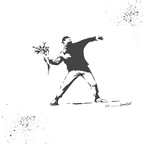 LaserCad Schablonen BANKSY Streetart (B010, Flower Thrower, DIN A3) Stencil für Graffiti, Airbrush, Kunst, Deko, zum Malen