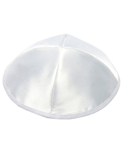 Hochwertig Weiß Satin yarmulke KIPPAH 19 cm Durchmesser mit Silber Faden Design Muster aufgenäht ES