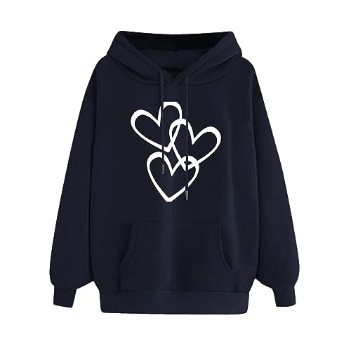 Hoodie Damen Herz Druck Kapuzenpullover Casual Sweatshirt mit Kapuze Schlank Kapuzenpullover Locker Dünner Kapuzenpulli Mode Teenager Mädchen Pullover mit Tasche Klassisch Langarmshirt Outdoor Top