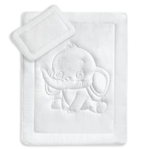 KiGATEX Oeko-Tex Kinder Bettdecken Set mit süßer Elefantensteppung 40x60 + 100x135 cm Kochfest 95° C