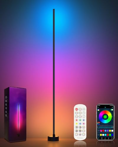 Miortior LED Stehlampe Wohnzimmer, RGB Ecklampe Dimmbar mit Fernbedienung und App-Steuerung, Musik Sync, 16 Millionen Farben, 68 Szenenmodi, Led Standleuchte für Wohnzimmer, Schlafzimmer, Spielzimmer