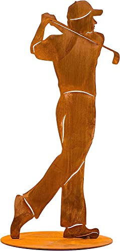 Rostikal Golfspieler Figur 40 cm Gartendeko Rost Golfer Dekofigur Golf Deko Wohnzimmer