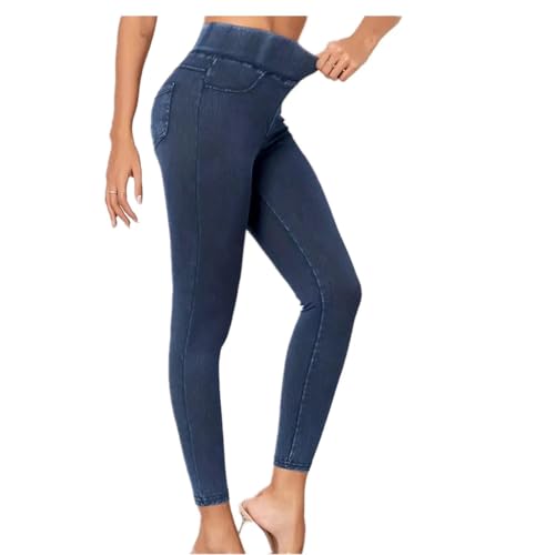 Gellmall Jeansoptik Leggings Damen High Waist Jeggings Elastic Jeans Frauen Lange Skinny Hosen Treggings Yogahose Fitnesshose M