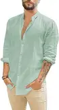Glacspyg Leinenhemd Herren Langarm Leinenhemd Arbeit Freizeithemd Fit Business Casual Urlaub Minzgrün M