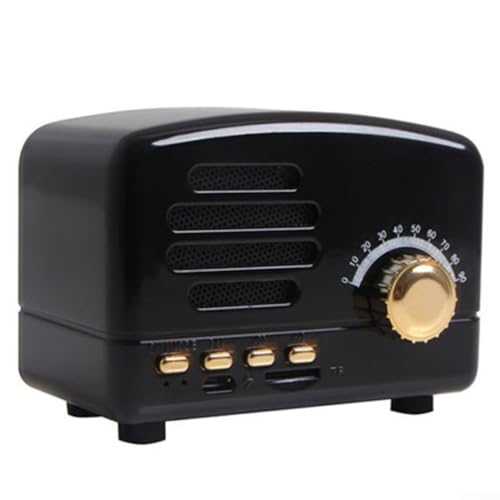 Tragbares Radio, Retro, kompatibles Bluetooth-Lautsprecherradio, unterstützt TF-Karte, FM-Player, Retro-Drehknopf, kabelloses Laden, niedlicher Lautsprecher (schwarz)