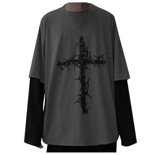 GXYANiaoy Damen Gothic Sweatshirt Y2K Langarm Shirt Emo Grunge Alt Vintage Streetwear E-Girl Grafikdruck Pullover 90er Jahre Anime Academia Baggy Top Casual Sport Langarmshirt Femboy Techwear Clothes