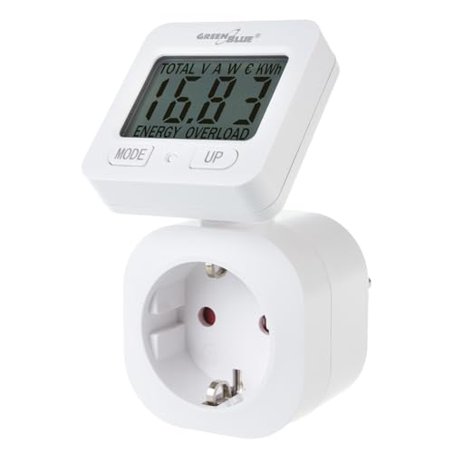 Green Blue Strommessgerät, Energiekostenmessgerät, Digitaler Wattmeter, Stromverbrauchszähler, Energiezähler | 16A Max: 3680 W, Anzeige von verbrauchten kWh und Energiekosten