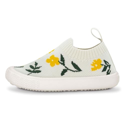 Jan & Jul Kinder leichte und atmungsaktive Slip-On Schuhe/Schlupfschuhe für Mädchen (Gelbe Blume, EU Size 25)