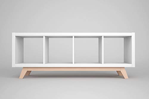 Kallax Regal Untergestell für 4er Kallax | Holzuntergestell aus massiver Buche | Möbelfüße für Kallax Sideboard | Passgenau 4 Fächer Breite | Retro Design