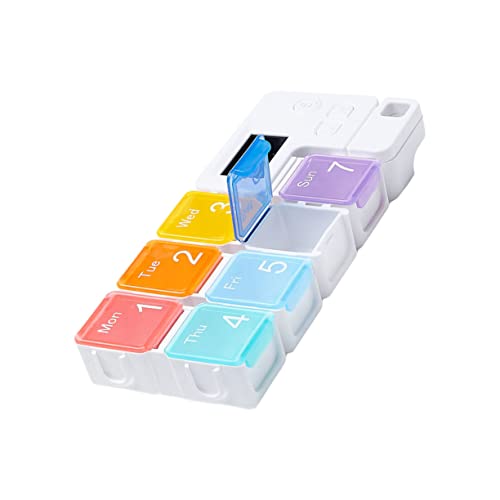 HOMOCONO Elektronischer Pillendosierer Mit Zeitschaltuhr, Mehrgitter Pillendosierer, Medikamentendosierer, Medikamenten Organizer, Kleiner Behälter Für Medikamente, Medikamenten