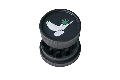 Grinder Taube/biologisch abbaubarer Grinder mit Taube + Hanfblatt-Design / 2-teilig / 55mmx25mm / Crusher/Kräutermühle/Schwarz