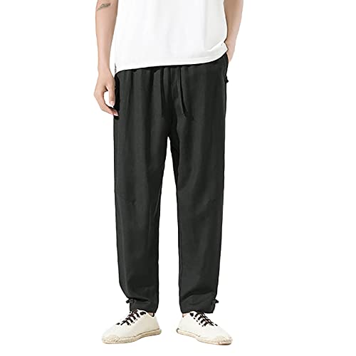 FASLOLSDP Musselin Hose Herren Traditionelle Chinesische Kampfkunst Wushu Taichi Wing Chun Haremshose Kung Fu Training Leinenhose Lange Freizeithose Pumphose Sommerhose Sporthose Retro Stil