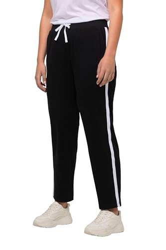 Ulla Popken Damen große Größen Übergrößen Plus Size Jogginghose, Elastikbund, Seitenstreifen schwarz, 46/48 EU