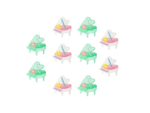 TH Set von 2 winzigen kleinen weißen grünen Pastell Klavierinstrumenten Musik niedlichen Cartoon Logo1 Aufnäher Aufnähen Aufbügeln bestickte Applikation Abzeichen Zeichen Patch Kleidung Kostüm