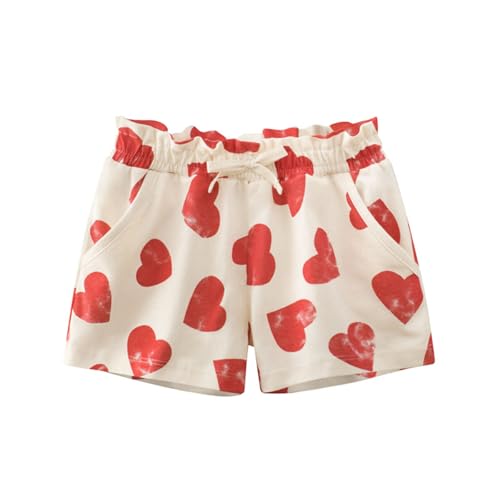 SUPTTING Mädchen Shorts Kurze Hose mit Erdbeeren Druck Kordelzug Taschen Elastischer Bund Sommerhose Freizeithose Kinderhose Baumwolle Bequem Niedlich für Alltag Spielplatz Rosa Früchte