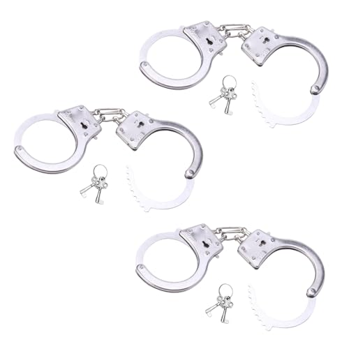GUTERTOP 3 Stück Handschellen Kinder Polizei Echt Stahl Profi, Spielzeug Handcuffs aus Metall mit 6 Schlüssel für Räuber und Gendarm Spielen
