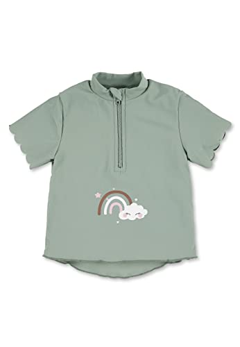 Sterntaler Badeshirt kurzarm Regenbogen - UV-Schutz 50+ Schwimmshirt mit Stehkragen - Mädchen UV Shirt mit Frontreißverschluss und Kinnschutz - Kinder Badebekleidung, steingrün, Größe 92