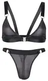 Adigau Transparent Herren Sissy Dessous Set Vorne Offener BH mit G String 2PC Erotik Unterwäsche Gay Schlafanzug Männer Reizwäsche Schwarz M