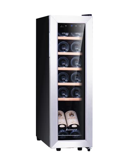 Kalamera Weinkühlschrank, 12 Flaschen 35 Liter Weinklimaschrank klein mit Kompressor, 5-18°C, KRC-35FCSS
