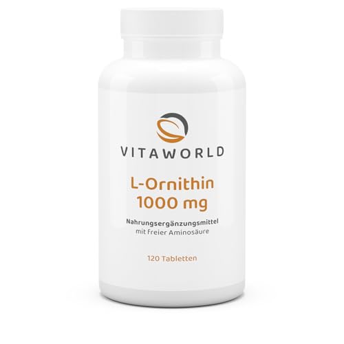 L-Ornithin Tabletten – L Ornithin hochdosiert 1000mg pro Tag (120 vegane Tabletten) – ideal zur Ergänzung bei erhöhter Eiweißzufuhr – laborgeprüft, ohne Zusätze, glutenfrei und laktosefrei – vitaworld
