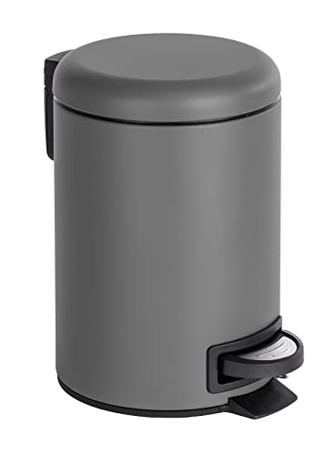 WENKO Treteimer Mod. Leman, 3 Liter, mit herausnehmbarem Einsatz, aus lackiertem Stahl, 17 x 25 x 22,5 cm, Grau matt