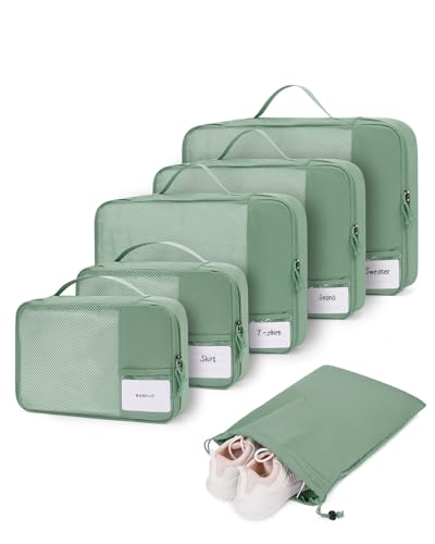 ECOHUB Koffer Organizer Set, 6-teilige Packing Cubes mit ID-Tag, Recycelte Packwürfel für Reisen, Leichte Packtaschen für Koffer, Atmungsaktiver Travel Rucksack Organizer, Patent anhängig (Grün)