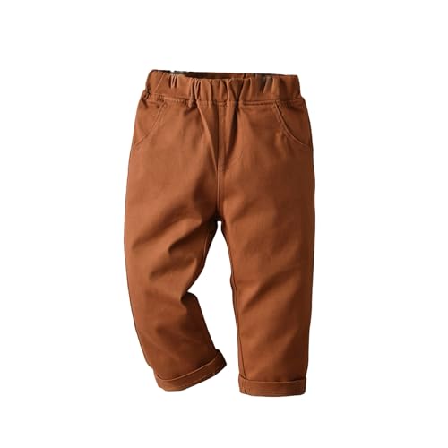 MSemis Kleinkind Baby Jungen Lässige Lange Hose Laternenhosen Baumwolle Freizeithose Sporthose Einfarbig Chino Hosen Braun 98-104