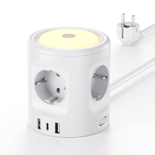 Mehrfachsteckdose mit Licht, 4 Fach Steckdosenleiste mit 3 USB, Mehrfachstecker Steckdose mit Schalter, steckdosenleiste überspannungsschutz würfel 16A, 2M Verlängerungskabel für Zuhause, Büro