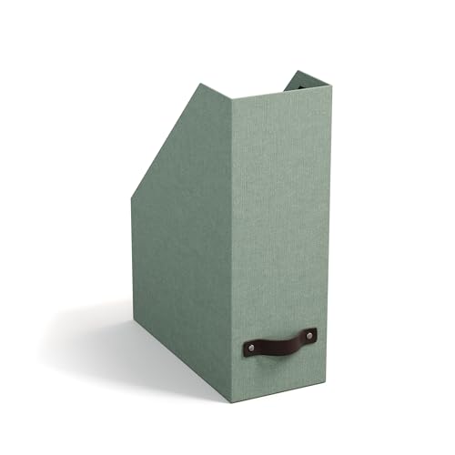 BIGSO ESTELLE Stehsammler für Zeitschriften, Magazine und Akten – praktischer Organizer aus Faserplatte und Papier in Leinenoptik – stabiler Zeitschriftenhalter mit Griff – mintgrün
