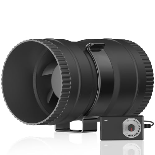 Hon&Guan 75mm Rohrventilator 204m³/h Regelbar, Abluftventilator, Rohrlüfter mit EU-Stecker, Kanalventilator mit Abstützung für Gebäude und Wohnwagen, Schwarz