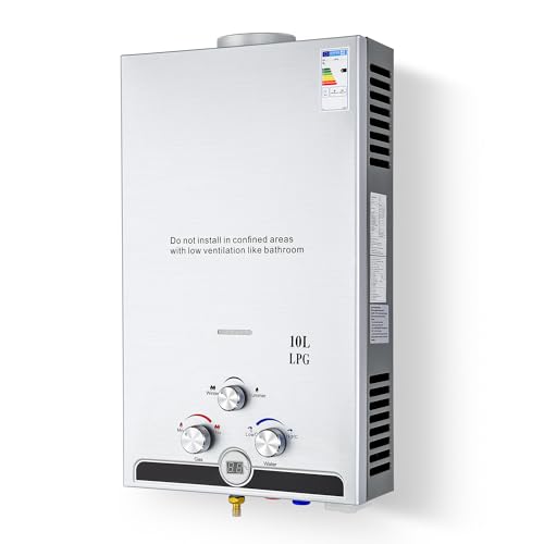 CO-Z LPG Gasdurchlauferhitzer 10L Warmwasserbereiter Durchlauferhitzer Warmwasserspeicher Heißwasserbereiter Boiler Tankless Instant Boiler (10L)