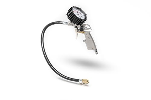 Reifenfüllpistole für Kompressor Profi-RM - TTS D040011, Reifendruckprüfer einschließlich Reifenfüller mit Manometer und 3 Düsen, max. Druck 8 Bar
